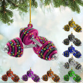 HomeDesign Personalized Dumbbell Ornament, Fitness Gift for Gym Workout Trainer Coach Instructor, Barbell Weight Plates Custom Ornament for Weightlifter, Weightlifting Ornament (D9)