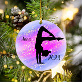 Personalized Name Gymnastics Ornament 2023, Girl Gymnast Ornament, Wood Ornament for Xmas, Gymnastics Christmas Ornament Tree Hanging Ornament Pine Tree Decorations for Kid Couple Friends Family