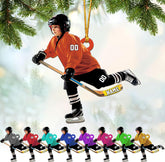 AOVL Personalized Hockey Christmas Ornament, Hockey Skates Helmet and Stick, Hockey Player Ornament, Hockey Ornament, Hockey Flat Ornament, Gift for Hockey Lovers Christmas Tree Decor (Hockey 7)
