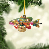 Hieprints Personalized Fishing Christmas Ornaments 2024, Bass Fish Ornament Flat 2D, Fisherman Christmas Ornament, Gone Fishing Ornament, Fisherman Vest with Fish Line Rod & Dangle Ornament (Fish 4)