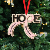 Personalized Pink Breast Cancer Awareness Ribbon with Faith Angel Wings Christmas Wood 2 Layers Ornament, Breast Cancer Survivor Pink Ribbon Ornament, Inspirational Motivational Gifts(BC 1)