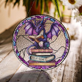 Brevnex Custom Book Dragon Suncatcher Ornament, Fantasy Dragon Stained Glass Window Hanging, Dragon Wall Window Hanging Art Decoration, Bookish Home Decor (Dragon 4)