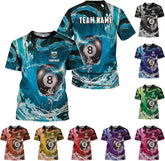 Custom 3D Billiard Shirt for Men Women Personalized Pool Player Team Apparel with 8 Ball Flag Design Gift to Billiard Lovers