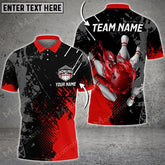 Mostprints Bowling & Pins Paint Fire Multicolor Option Customized Name, Team Name 3D Polo Shirt (4 Colors)