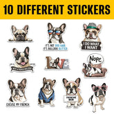 10PCS French Bulldog Stickers 3in, Cute and Funny Dog Birthday Decorations for Food Bowls, Doghouse, Party Favors