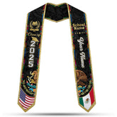 Customiz name Mexican American Flag Graduation Sash, Mexico Graduation Stole