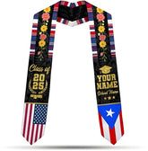 Custom Puerto Ricans Graduation Sash 2025, Puerto Rico American Flag Graduation Sash, Puerto Rico Graduation Stole 2025
