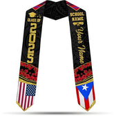 Custom Puerto Ricans Graduation Sash 2025, Puerto Rico American Flag Graduation Stole 2025, Puerto Rico Graduation Sash