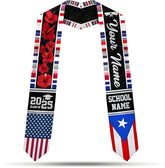 Custom Puerto Ricans Graduation Sash, Puerto Rico American Flag Graduation Stole 2025, Puerto Rico Graduation Sash 2025