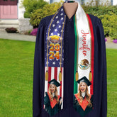 Personalized Congrats 2025 Graduation Stole, Mixed Two Flag Graduation Stole, Graduation Sash Gift, Class of 2025 Grad Sash