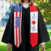 Personalized Two Flag Graduation Stoles, Double Nation Graduation Sash, Class Of 2025 Stoles, Mixed Two Flag Graduation Stoles TD-0502-UCZU