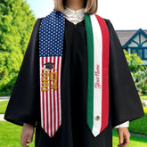 Personalized Two Flag Graduation Stoles, Double Nation Graduation Sash, Class Of 2025 Stoles, Mixed Two Flag Graduation Stoles TD-0423-LF6Y