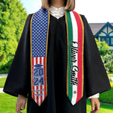 Personalized Two Flag Graduation Stoles, Double Nation Graduation Sash, Class Of 2025 Stoles, Mixed Two Flag Graduation Stoles TD-0419-HYU9