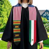 Personalized 3 Nation/Country Flag Graduation Stoles/Sash, Kente Class of 2025 Stole Mixed Country Flags ID-0411-BKPS