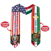 Custom name Mexican American Flag Graduation Sash 2025, Mexico Graduation Stole