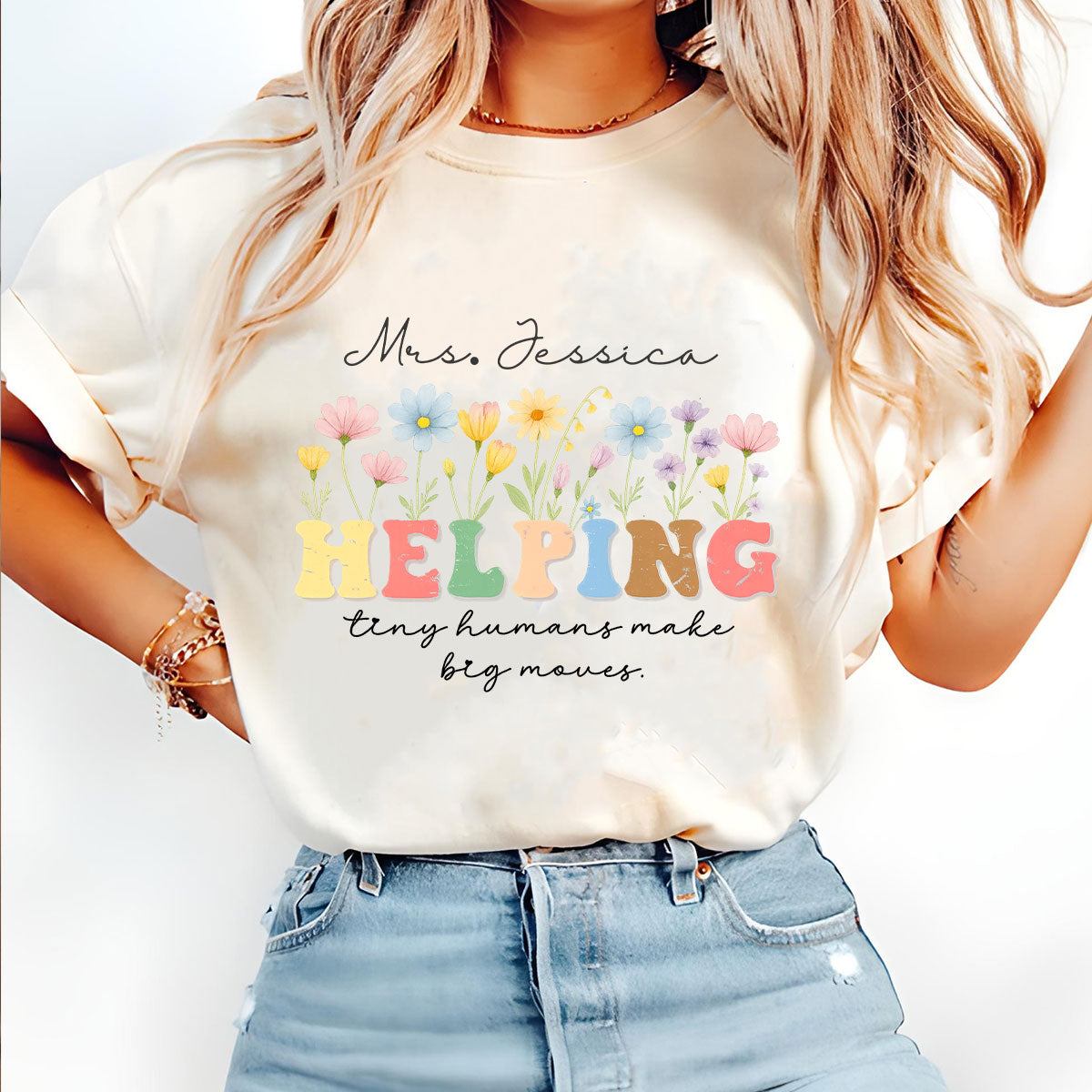 Personaized Teacher Name Windflower T-shirt, Back to school Women Teach Them Love Them Watch Them Grow Teacher Shirts
