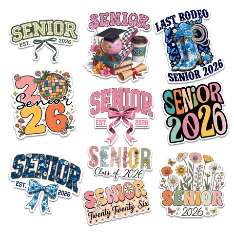 10PCS Senior Class of 2026 Stickers 3in, Graduation Waterproof Vinyl Decals Decor Water Bottle Laptop Phone Notebook, Gifts for Graduater Student