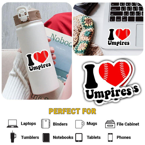 3pcs I Love Umpires Stickers, Waterproof Vinyl Stickers for Laptop Kindle Car Tumbler Mug Phone Notebook