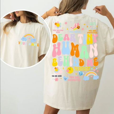 Custom Teacher Name Dear Tiny Human Behind Me T-shirt, Back to school Teacher Shirts, gift for her