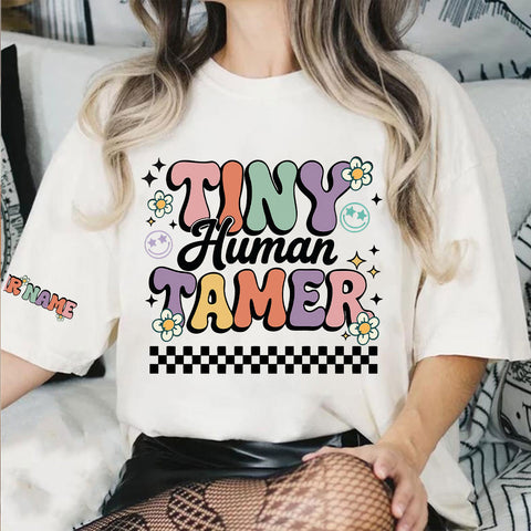 Customized Teacher Name Tiny Human Tamer T-shirt, Back to school gift shirt, Teacher gift