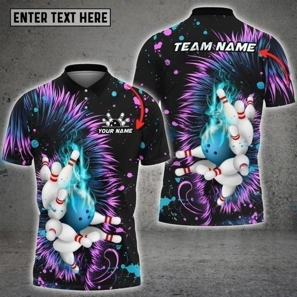 Mostprints Bowling & Pins Stylized Lion's Mane Color Customized Name, Team Name 3D Polo Shirt