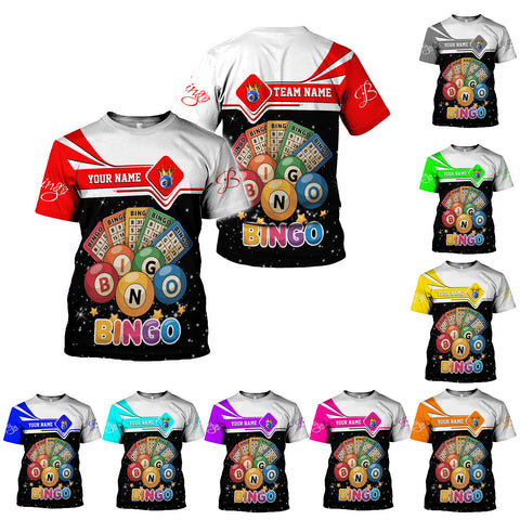 Personalized Team Name and Name colorful BINGO 3D Shirt, Custom Bingo game Shirts for Team, Men Women unisex T shirt