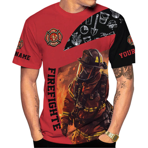 Personalized Firefighter Shirt for Men, Custom Name Fire Man Firefighter Gift Tshirt, 3D Shirts for Men Women