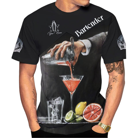 Personalized Bartender 3D Shirt, Custom Name Bartender Tshirts, Bartending 3D shirts for Bartender, Barista Camisas Tshirt for Men