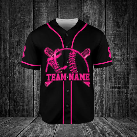 Custom Name Number Team Name Breast Cancer Baseball Jersey, Breast Cancer Survivor Pride shirt for women men