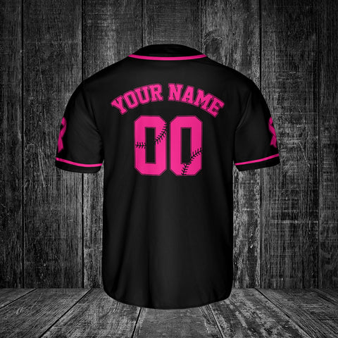 Custom Name Number Team Name Breast Cancer Baseball Jersey, Breast Cancer Survivor Pride shirt for women men