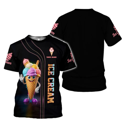 3D Pattern Printed Ice Cream T-Shirt Design, Short Sleeve Tee Women's Graphic Top Casual Wear, Unique Gift