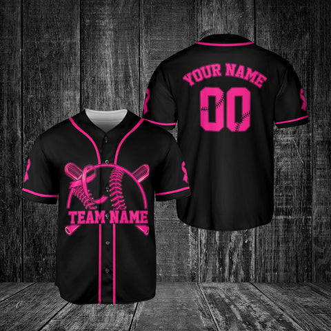 Custom Name Number Team Name Breast Cancer Baseball Jersey, Breast Cancer Survivor Pride shirt for women men