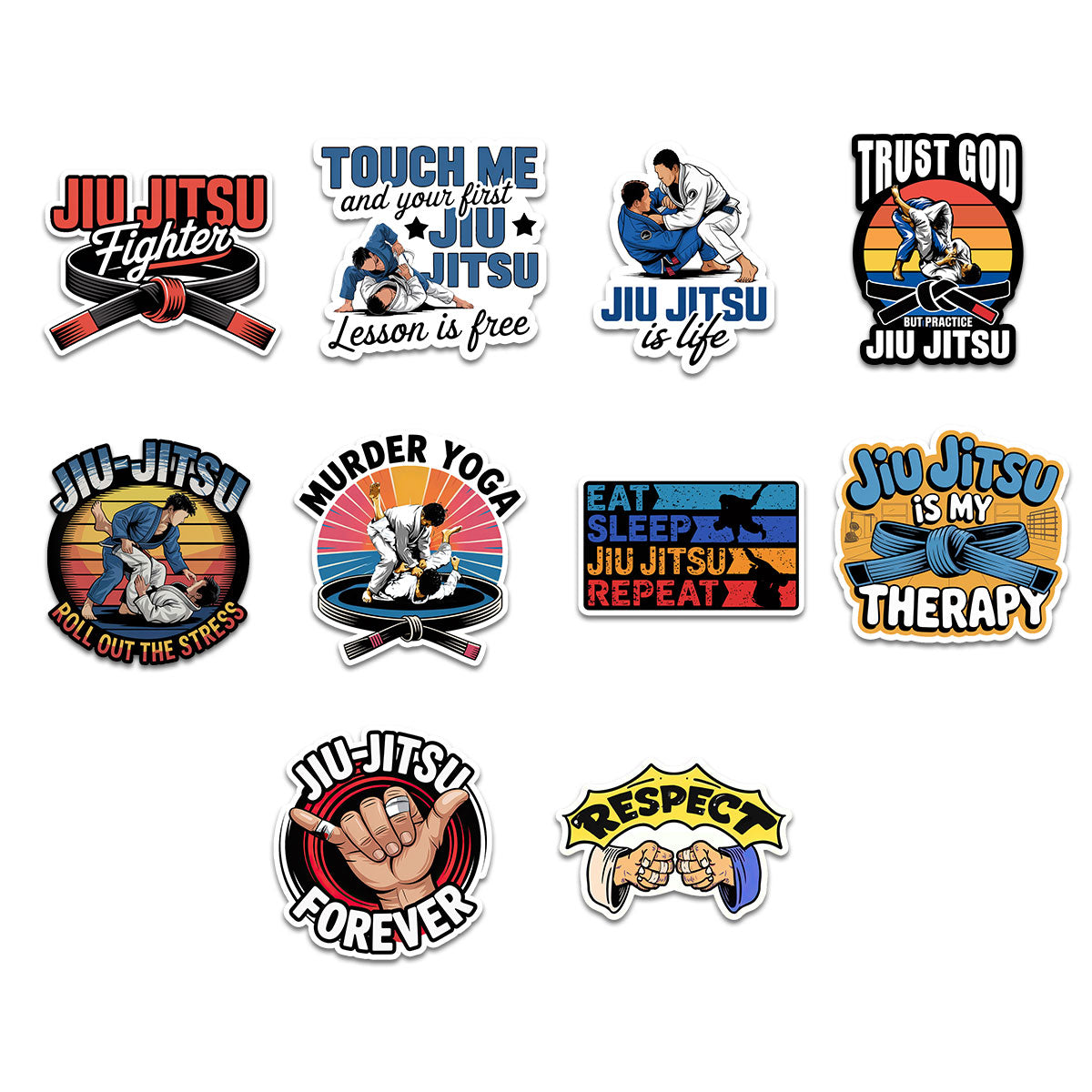 10PCS jiu Jitsu Stickers 3in, Sport Aesthetic Vinyl Waterproof Sticker for Water Bottle Laptop Skateboard Scrapbooking, Decor for Kids Teens Adults for Party Supply
