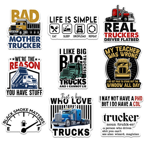 10PCS Truck Driver Sticker 3in, Funny Vinyl Decals for Long Haul Drivers, Semi Truck Fans and Road Lover, Waterproof sticker for Laptop Water Bottle Notebook Phone Case