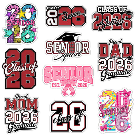 10PCS Senior 2026 Sticker 3IN, Cute Girly High School Sticker for Student 2026 Senior Stickers Graduation Class of 2026 Gift College Student Decoration for Laptop Bottle Tablet