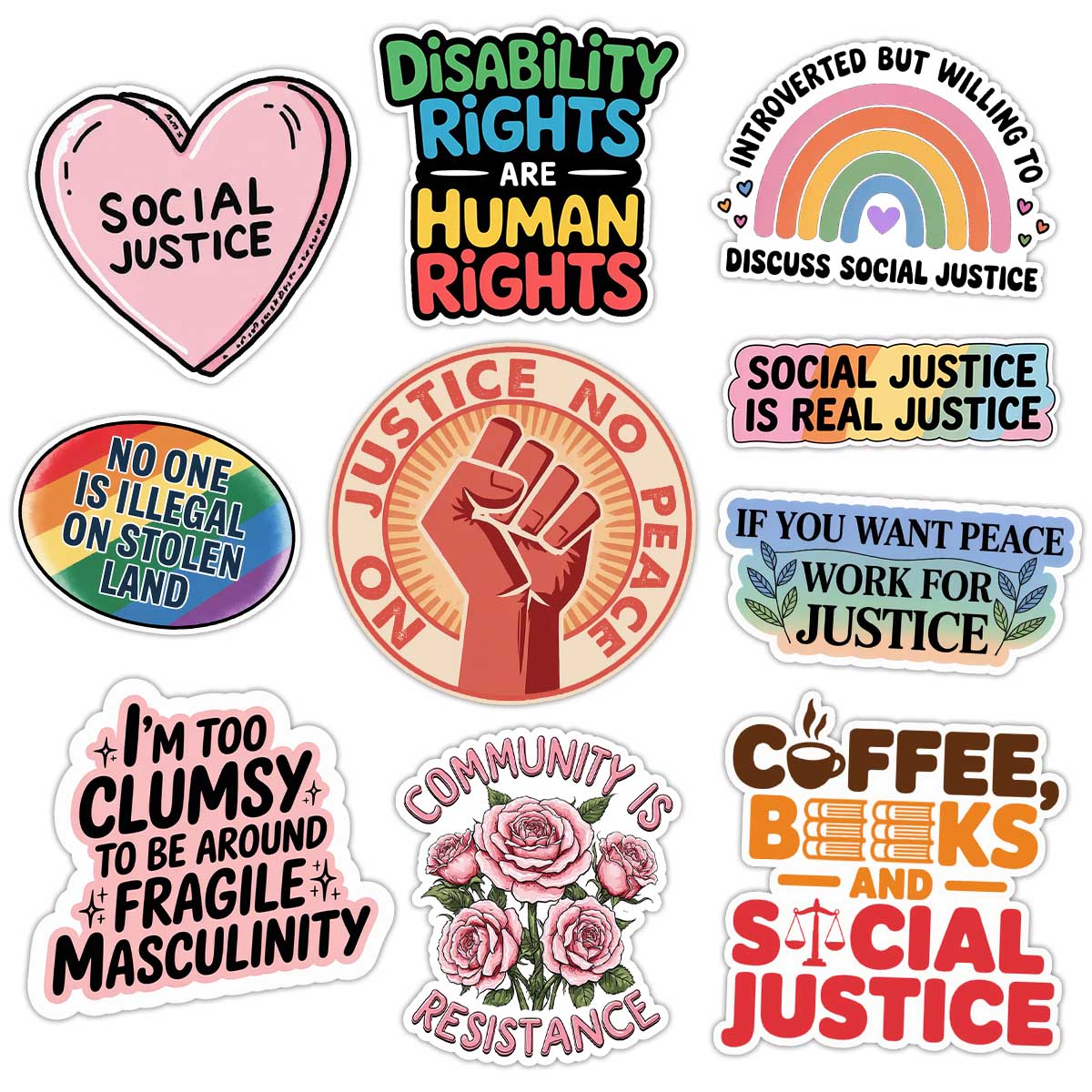 (10PCS) social Justice StickerS 3IN, Black Rights and Women's Rights & Equality Sticker, Social Worker Gifts for Laptops Water Bottles Journals