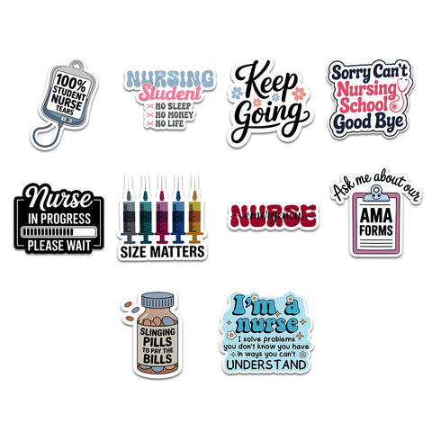 (10PCS) Nurse Sticker 3in, Cute Vinyl Decals for Nurses Nursing Students, Healthcare Workers, Appreciation Gifts, Waterproof STICKER for Laptop Water Bottle Notebook