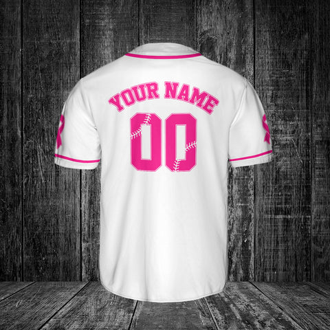 Custom Name Number Team Name Breast Cancer Baseball Jersey, Breast Cancer Survivor Pride shirt for women men