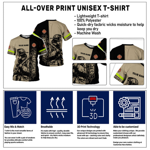 Personalized Firefighter Shirt 3d, Custom Name Fire Man Firefighter Gift Tshirt, 3D Shirts Unisex Tshirts 3D for Men Women