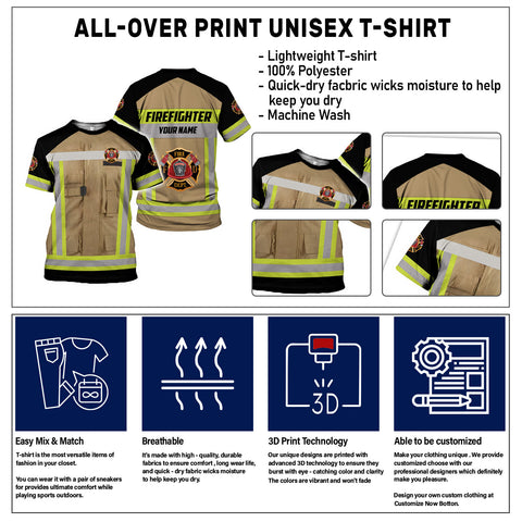Personalized Name Firefighter 3D Shirt, Custom Fire Man Firefighter Gift shirt, Unisex Tshirts 3D for Men