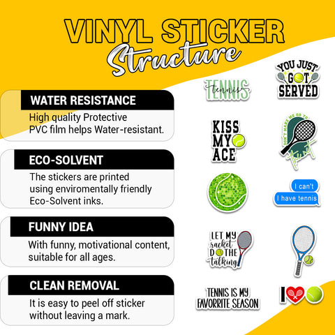 10PCS Sport Tennis Stickers 3in, Sticker gift for Water Bottles Waterproof Laptop Computer Phone Case Helmets Scrapbooking , Funny Aesthetic Sticker Vinyl Decals