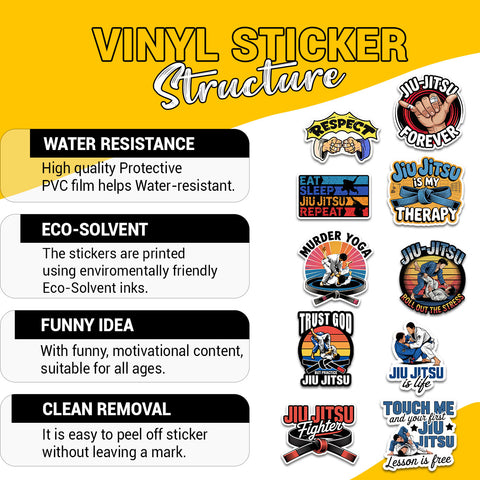 10PCS jiu Jitsu Stickers 3in, Sport Aesthetic Vinyl Waterproof Sticker for Water Bottle Laptop Skateboard Scrapbooking, Decor for Kids Teens Adults for Party Supply