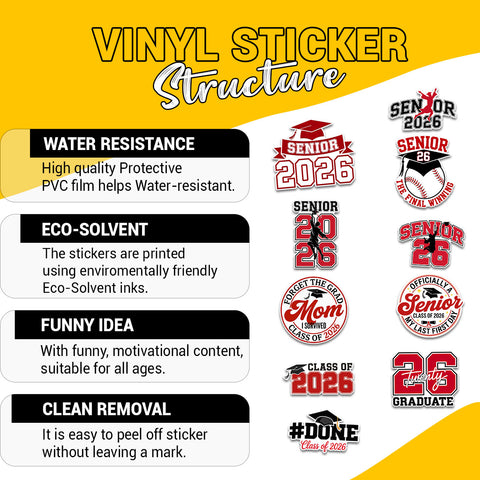 (10PCS) Senior 2026 Sticker 3in, Girly High School Waterproof Decal for Student, Graduation Class of 2026 Gift, College Student Decoration for Laptop Tablet Kindle 3 Inches