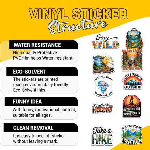 (10PCS) Outdoor Adventure Hiking Camping Stickers 3in, Sticker for Water Bottle, Waterproof Vinyl Wilderness Nature Travel Wildlife Laptop Decals