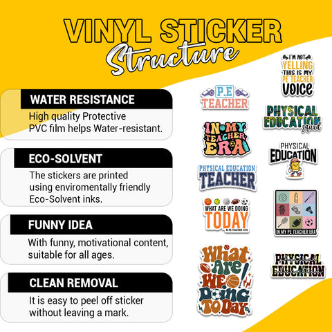 (10PCS) Physical Education Teacher Sticker 3in, Vinyl Decals for PE Teachers, Coaches, and Active Classrooms, Waterproof sticker for Laptop Water Bottle Notebook Clipboard