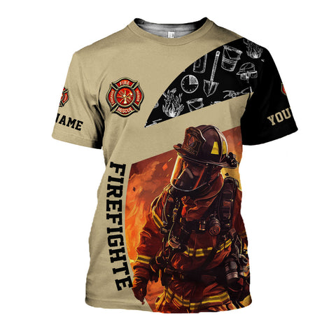 Personalized Firefighter Shirt for Men, Custom Name Fire Man Firefighter Gift Tshirt, 3D Shirts for Men Women