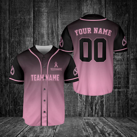 Personalized Name Number Team Name baclk and pink Breast Cancer Baseball Jersey, Breast Cancer Survivor Pride shirt for women men