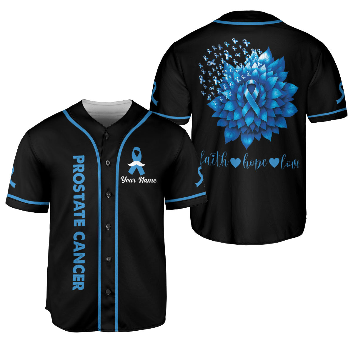 Personalized Name Prostate Cancer Jersey, Faith Hope Love Prostate Cancer Baseball Jersey for women men