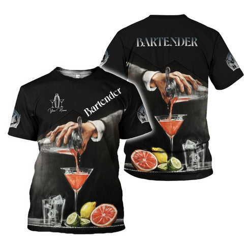 Personalized Bartender 3D Shirt, Custom Name Bartender Tshirts, Bartending 3D shirts for Bartender, Barista Camisas Tshirt for Men