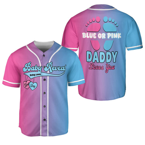 Gender Reveal Blue or Pink Baseball Jerseys, Daddy Mommy love you Shirts for Women Men, Gifts shirt for new mom new dad